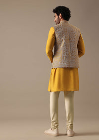 Yellow Silk Kurta & Bundi Set