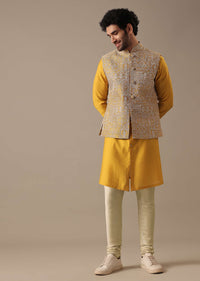 Yellow Silk Kurta & Bundi Set