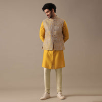 Yellow Silk Kurta & Bundi Set