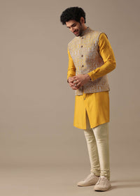 Yellow Silk Kurta & Bundi Set