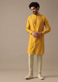 Yellow Silk Kurta & Bundi Set