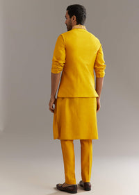 Yellow Silk Kurta Jacket Set With Multicolor Hand Work