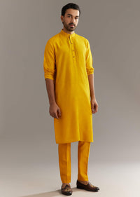 Yellow Silk Kurta Jacket Set With Multicolor Hand Work