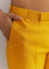 Yellow Silk Kurta Jacket Set With Multicolor Hand Work