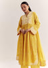 Yellow Silk Kurta Set With Thread Work And Organza Dupatta