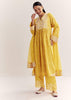 Yellow Silk Kurta Set With Thread Work And Organza Dupatta