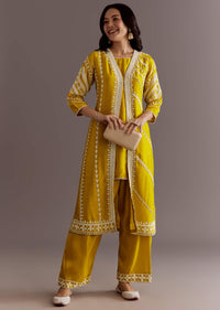 Yellow Silk Moti Sequin Embroidered Jacket Suit