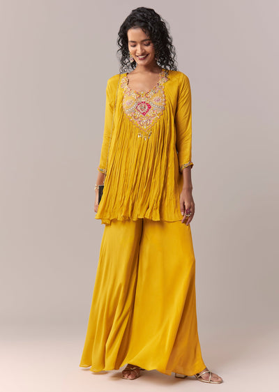 Yellow Thread & Zardosi Palazzo Suit Set