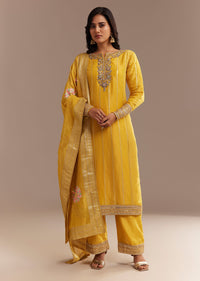 Yellow Tissue Zardosi Embroidered Kurta Pant Set