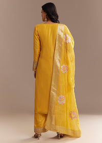 Yellow Tissue Zardosi Embroidered Kurta Pant Set