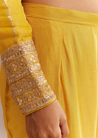 Yellow Tissue Zardosi Embroidered Kurta Pant Set