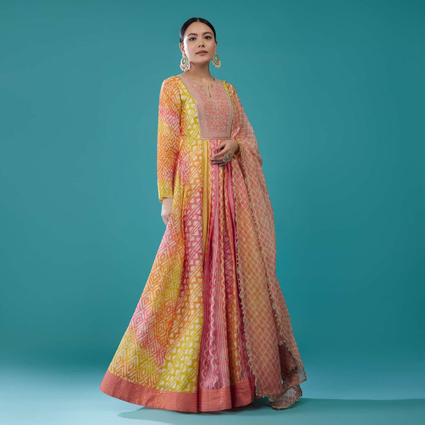 Multicolor Silk Anarkali Suit With Embroidery