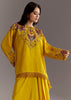 Yellow Tussar Silk Kurta Skirt With Beads And Threadwork