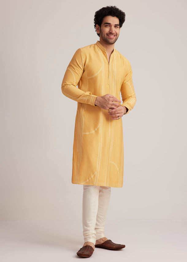 Yellow Abstract Striped Kurta Set