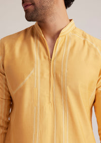 Yellow Abstract Striped Kurta Set