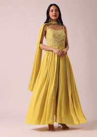 Yellow Anarkali Set With Mirror Embellishments