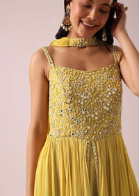 Yellow Anarkali Set With Mirror Embellishments