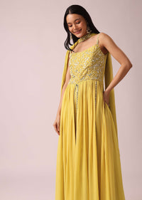 Yellow Anarkali Set With Mirror Embellishments