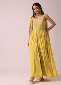 Yellow Anarkali Set With Mirror Embellishments