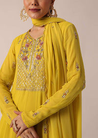 Yellow Anarkali Set With Sequin Work