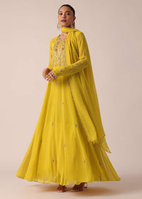 Yellow Anarkali Set With Sequin Work