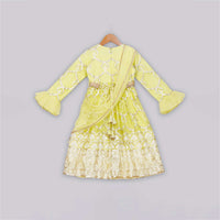 Kalki Girls Yellow Anarkali With Delicate Overall Embroidery And Organza Ruffle Sleeves By Free Sparrow