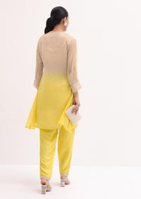 Yellow And Beige Embroidered Kurta Pant