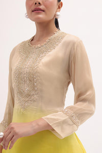 Yellow And Beige Embroidered Kurta Pant