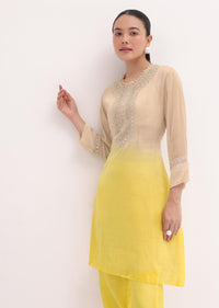 Yellow And Beige Embroidered Kurta Pant