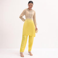 Yellow And Beige Embroidered Kurta Pant