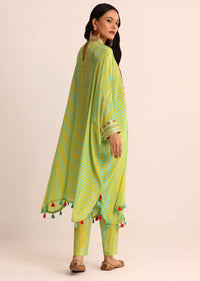 Yellow And Blue Embroidered Crepe Kaftan Kurti And Pant