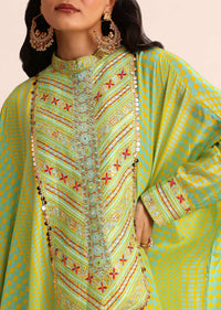 Yellow And Blue Embroidered Crepe Kaftan Kurti And Pant