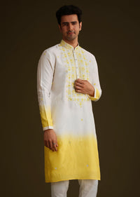 Yellow And Cream Ombre Silk Kurta Set