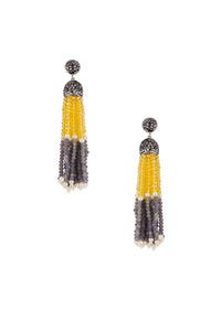 Yellow And Grey Tassel Earrings