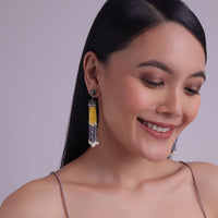 Yellow And Grey Tassel Earrings