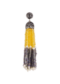 Yellow And Grey Tassel Earrings