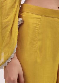 Yellow And Maroon Embroidered Kurta Pant Set