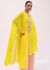 Yellow And Peach Georgette Kurta Palazzo