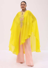 Yellow And Peach Georgette Kurta Palazzo