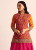 Yellow And Pink Floral Printed Georgette Long Kurti