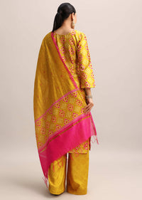 Yellow And Pink Patola Printed Kurta Palazzo With Dupatta