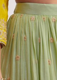 Yellow And Pista Green Tissue Palazzo Suit With Zardosi Work