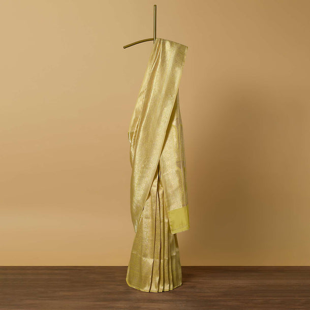 Yellow Banarasi Katan Silk Saree With Unstitched Blouse Piece