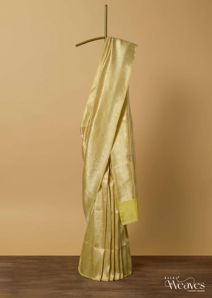 Yellow Banarasi Katan Silk Saree With Unstitched Blouse Piece