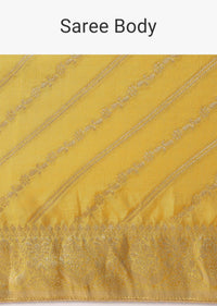 Yellow Banarasi Silk Handloom Saree With Zari Stripes And Unstitched Blouse Piece