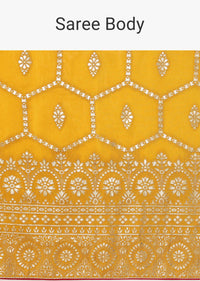 Yellow Banarasi Silk Saree With Hexagon Jaal Weave And Unstitched Blouse Piece