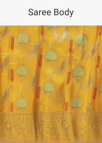 Yellow Banarasi Silk Saree With Meenakari Jaal Work And Unstitched Blouse Piece