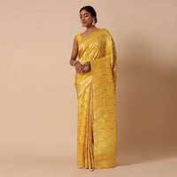 Yellow Banarasi Silk Saree With Meenakari Jaal Work And Unstitched Blouse Piece