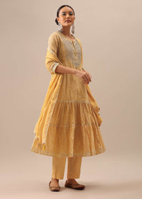 Yellow Bandhani Print Anakrali Set with Gota Trims