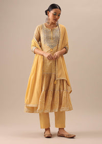 Yellow Bandhani Print Anakrali Set with Gota Trims